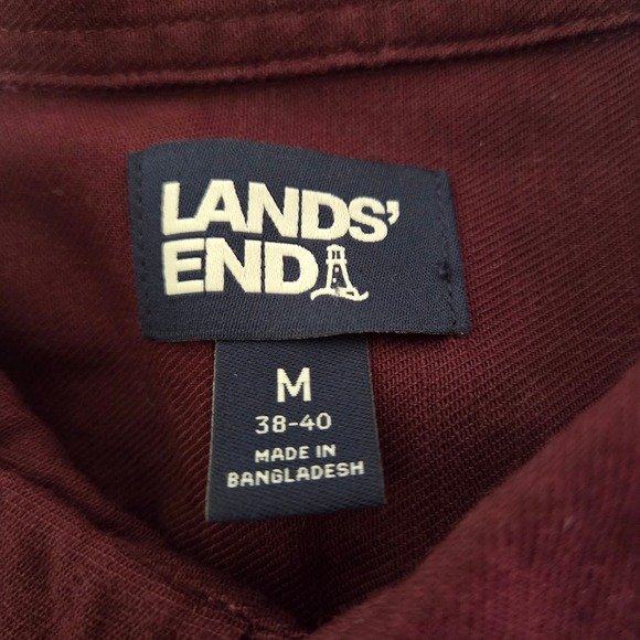 Lands End Mens Utility Shirt Burgundy Maroon Long Sleeve Cotton Multi Pocket M - Picture 4 of 5